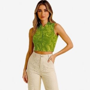 ZARA Green Swirl Print Crop Top Retro Y2K M